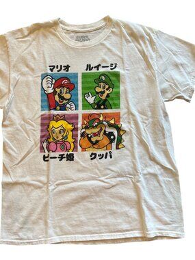 Geeknet Super Mario white SS t shirt Japanese characters L